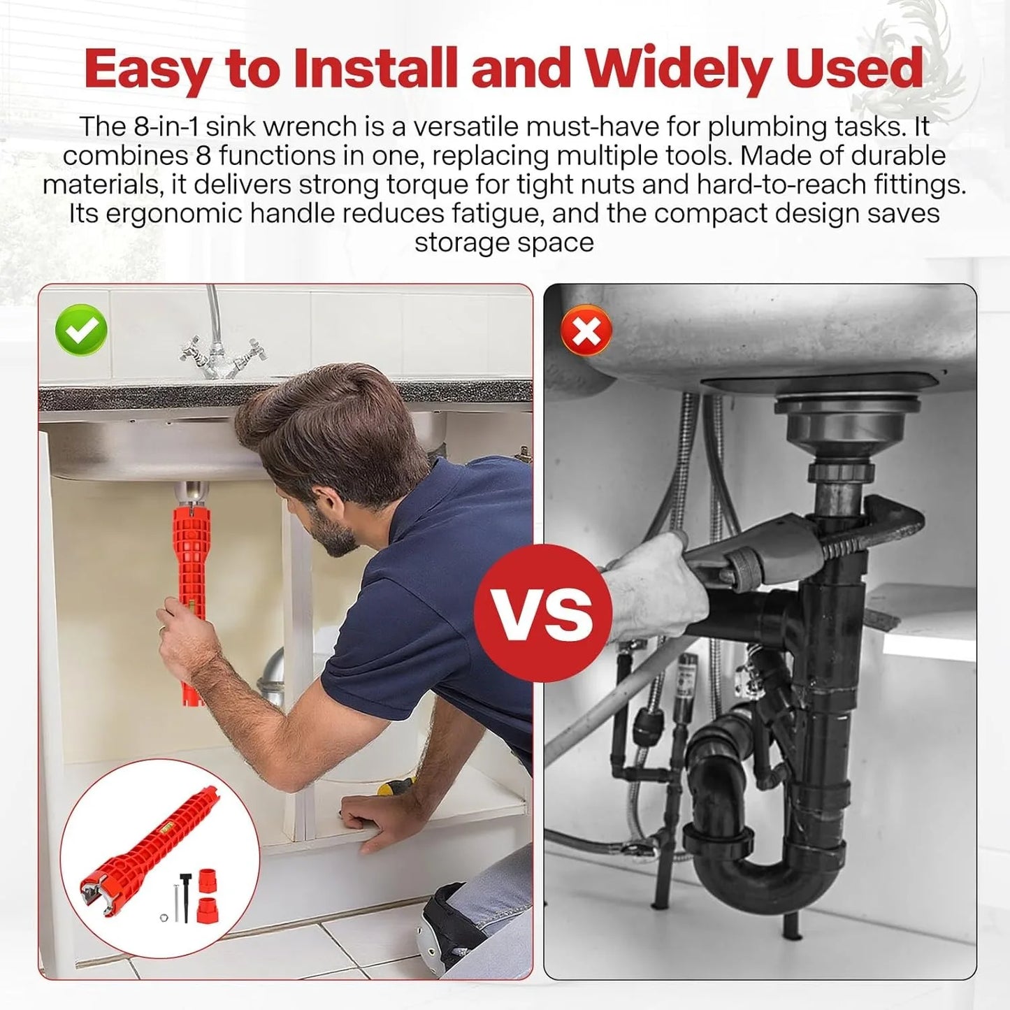 8-in-1 Plumbing Wrench - Faucet & Sink Installer Tool
