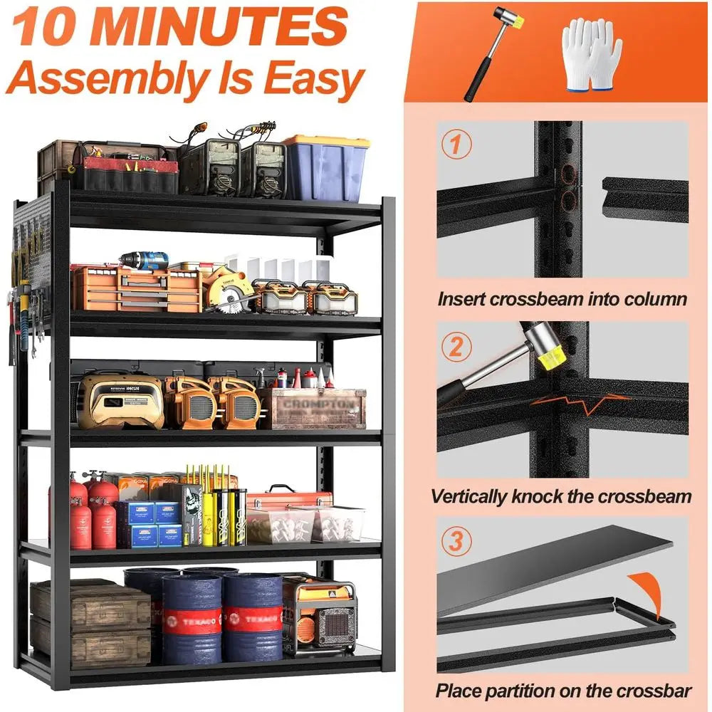 Adjustable Steel Storage Rack 72x59x23.6" - Black