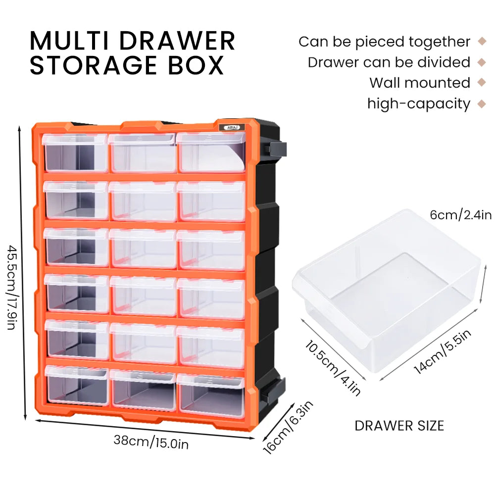 Stackable Parts Storage Box 18-60 Drawers, Clear