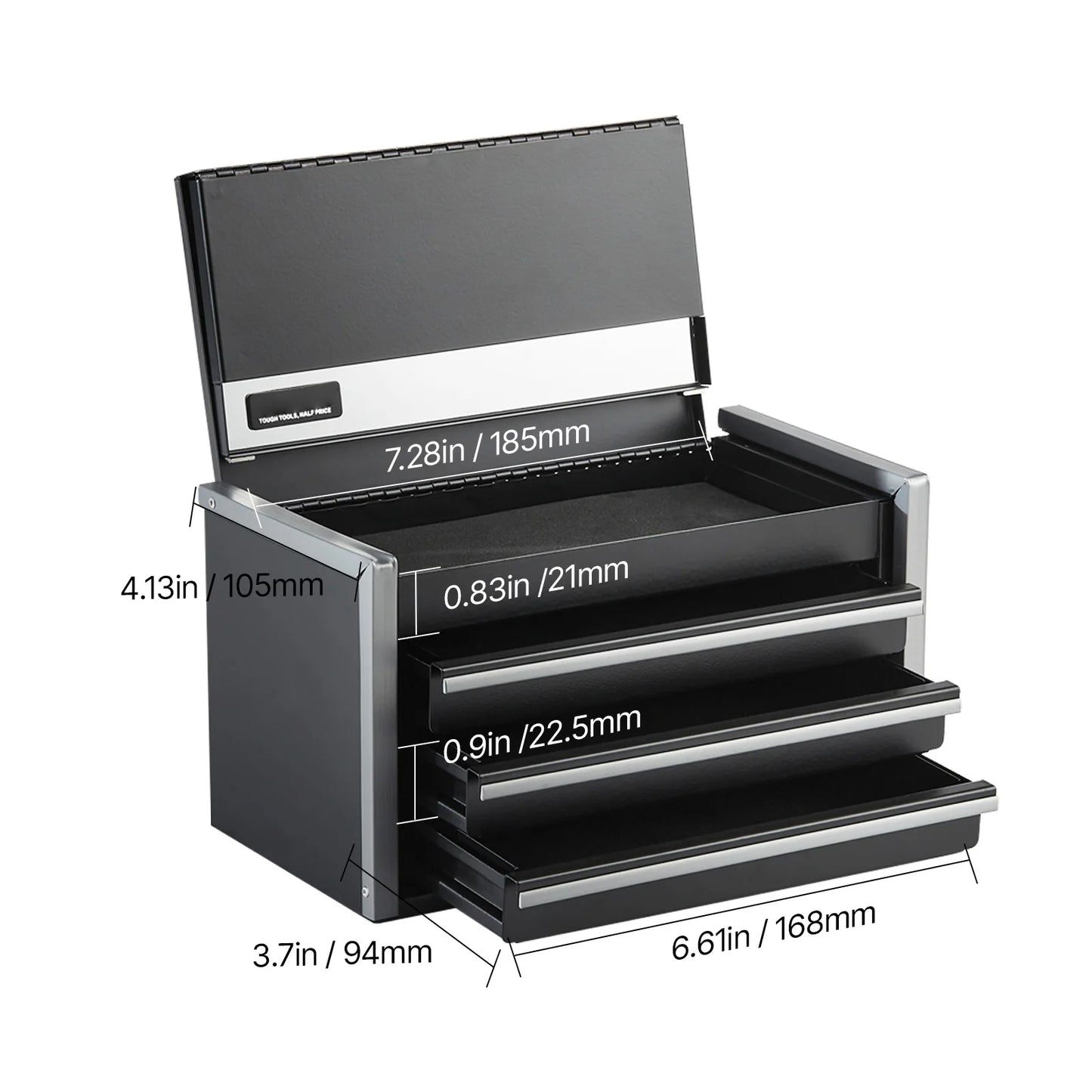 Portable Metal Tool Box with 3 Drawers