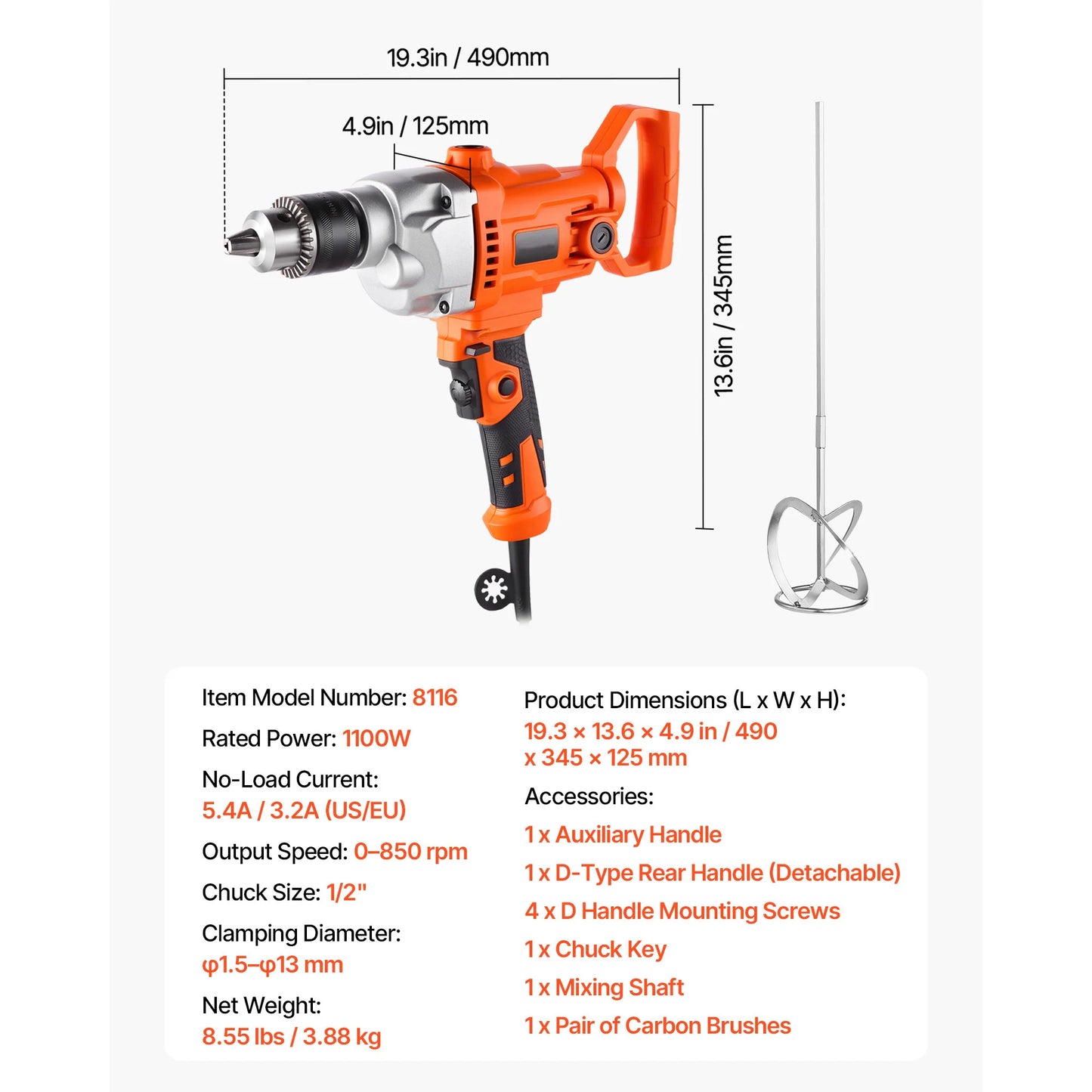 Corded Drill Mixer 1/2" & 5/8" - D-Handle Cement Mixer