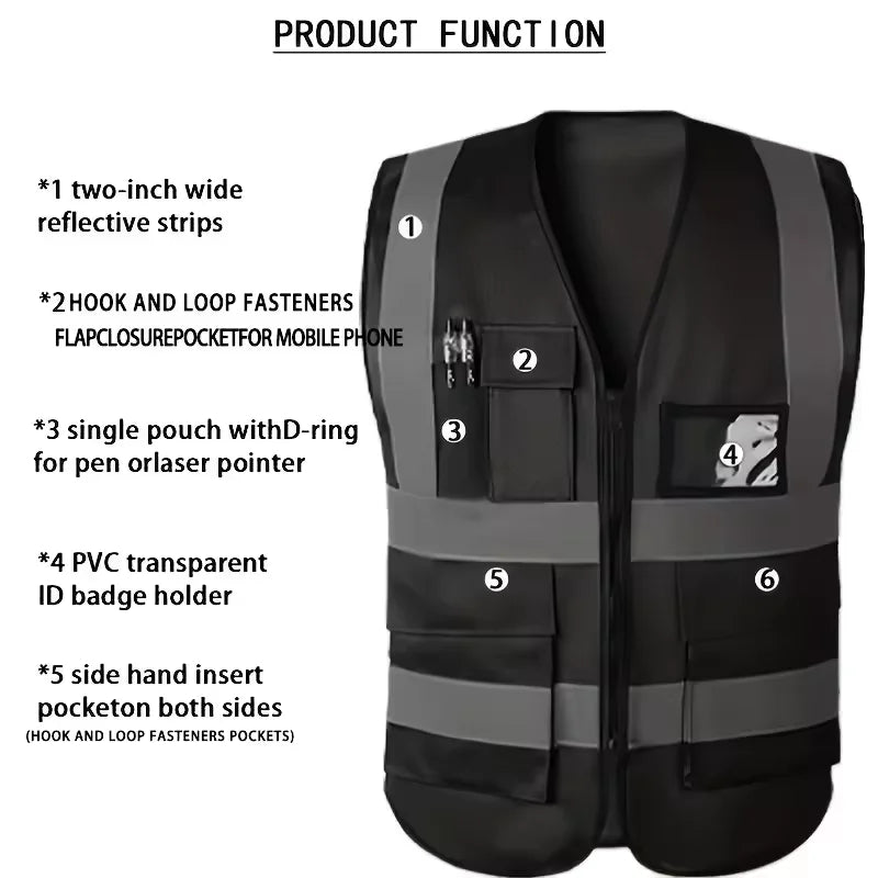 Traffic Riding Reflective Vest - Multi-Pocket Zip