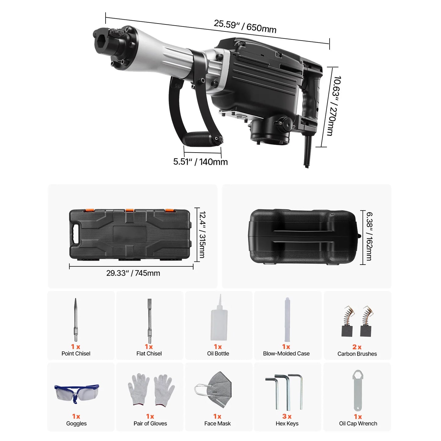 2800W Demolition Jack Hammer 1200 BPM with Case