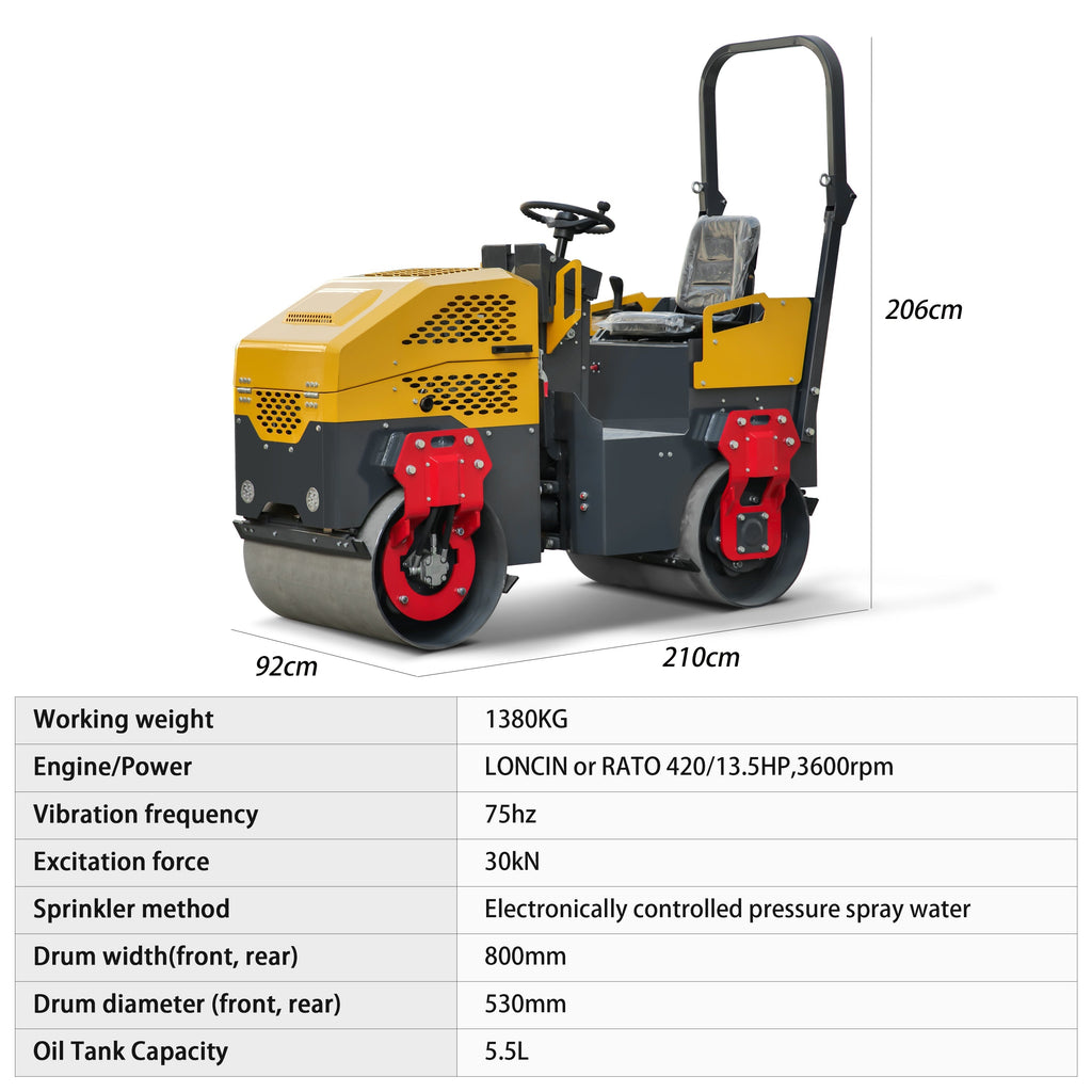 Rato Engine 1.5 ton Road Compactor for Sale, Hydraulic Vibrating, Double Steel Wheel