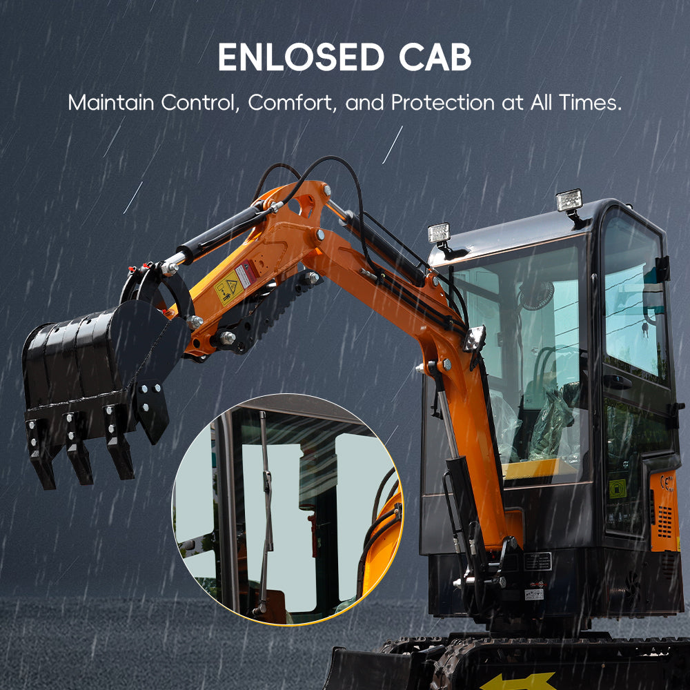 Gasoline 1-Ton Mini Excavator, 13.5 HP, with Cab