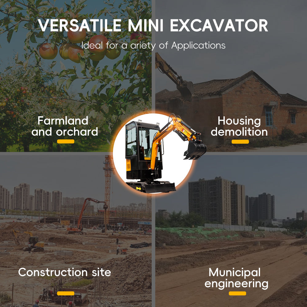 Gasoline 1-Ton Mini Excavator, 13.5 HP, with Cab