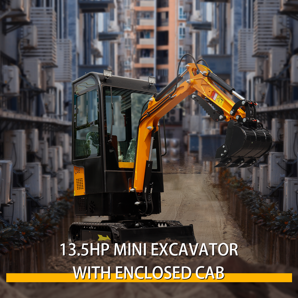 Gasoline 1-Ton Mini Excavator, 13.5 HP, with Cab