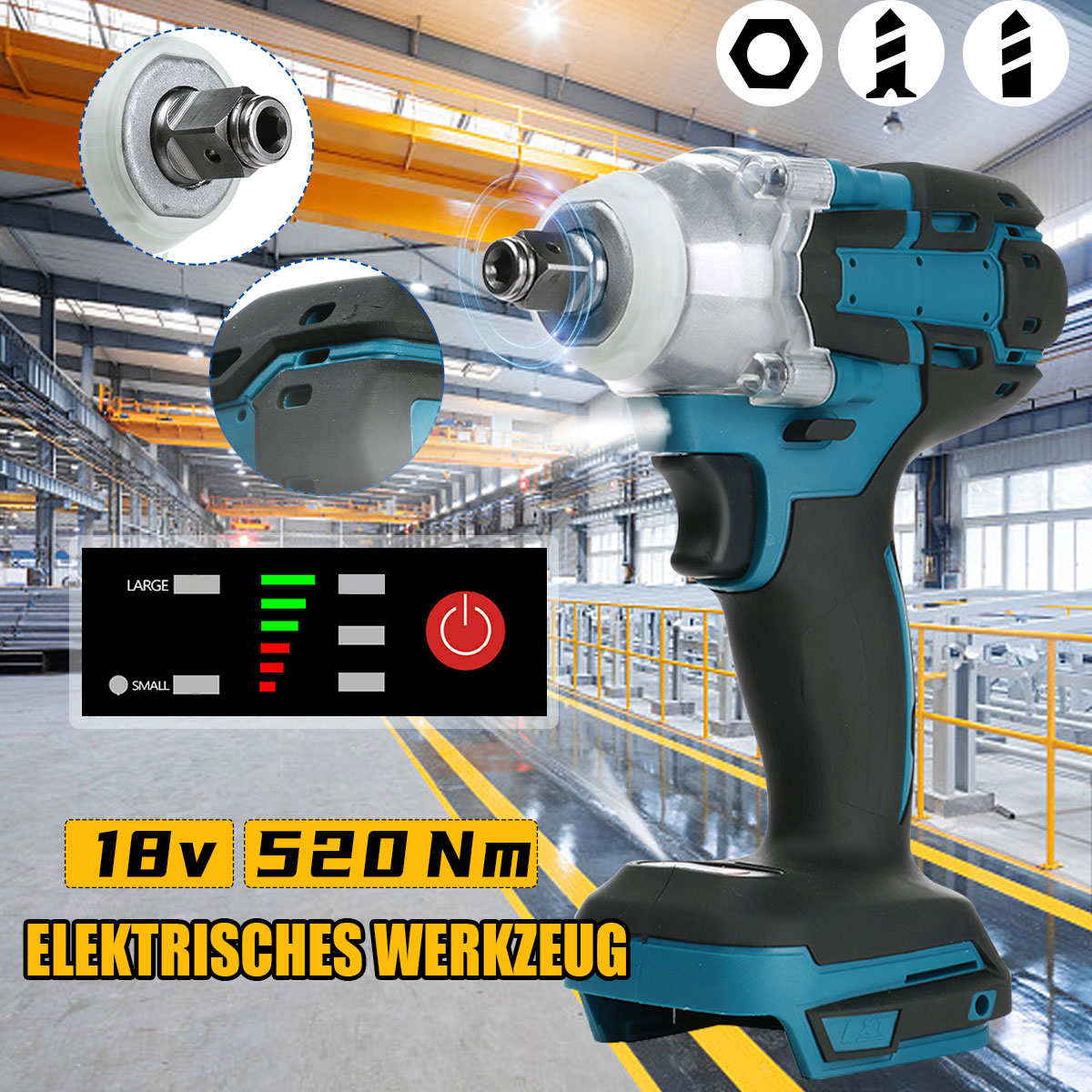 520Nm Brushless Impact Wrench 1/2" for Makita 18V