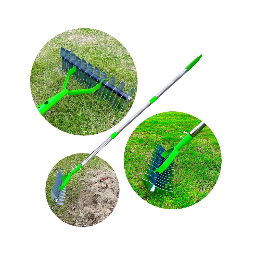 Thatch Rake for Lawn Care Detachable Dethatching Rake Garden Leaf Rake Soil Cultivator Lawn Aerator Tool with Adjustable Handle