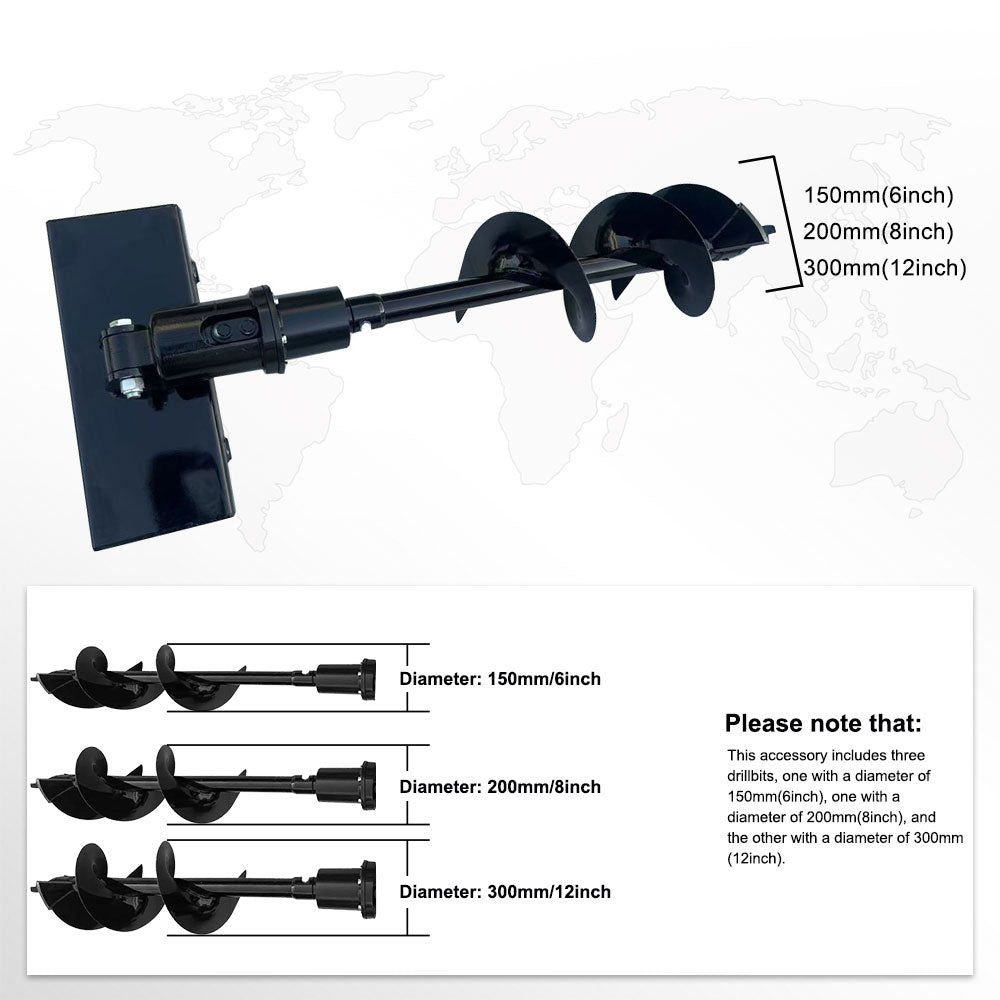 Mini Skid Steer Loader Hydraulic Auger with 3 bits in 6'', 8'', 12''