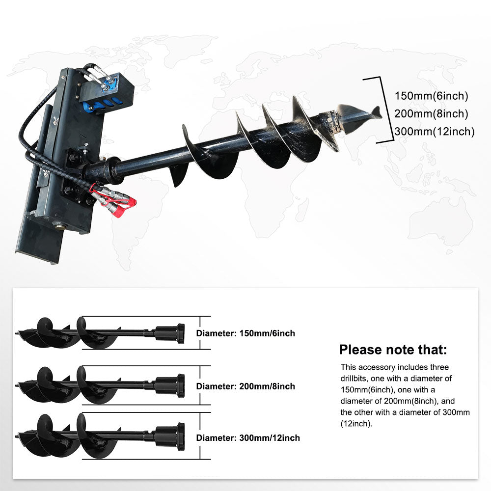 Mini Skid Steer Loader Hydraulic Auger with 3 bits in 6'', 8'', 12''