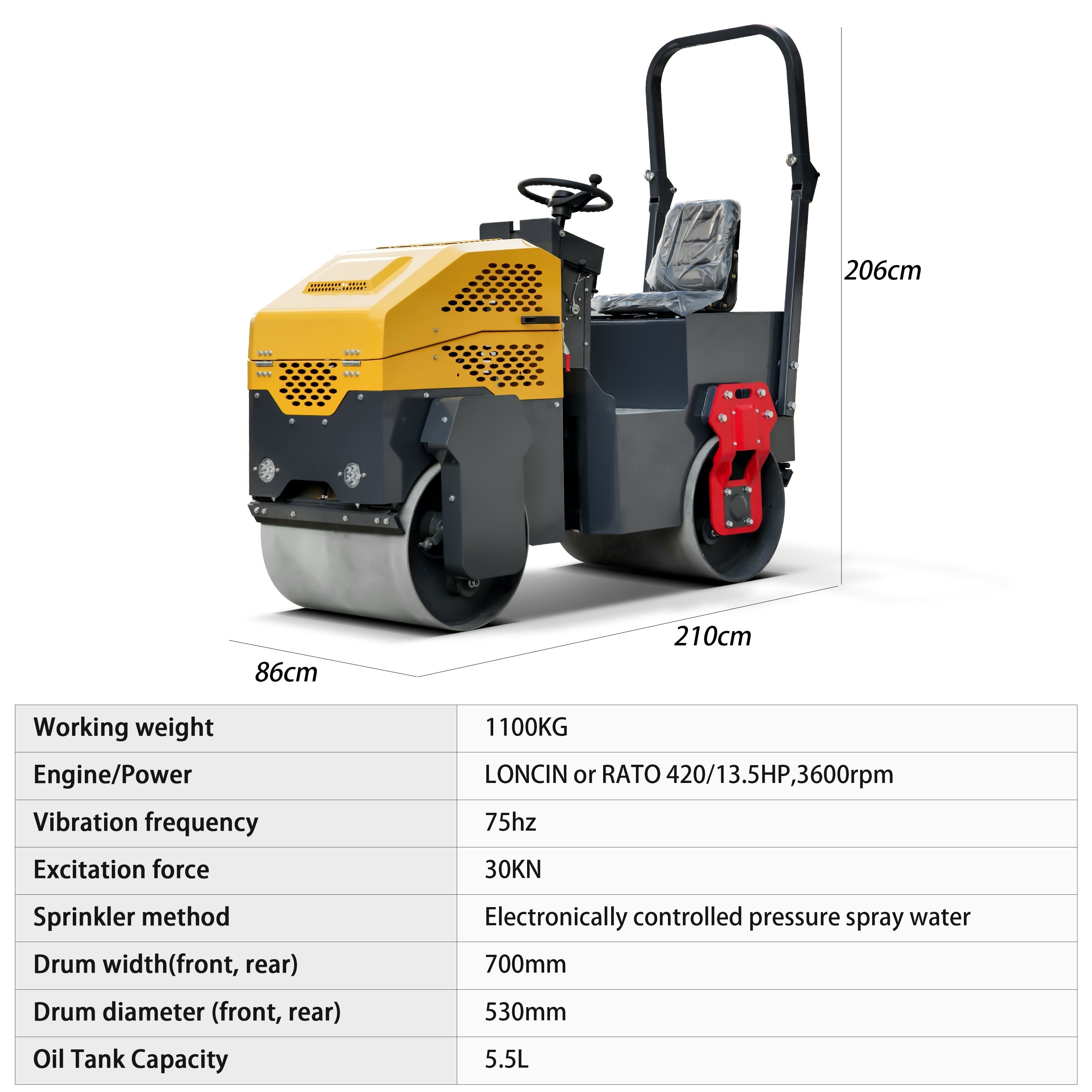 Rato Engine 1.0 ton Asphalt Roller for Sale, Hydraulic Vibrating, Double Steel Wheel