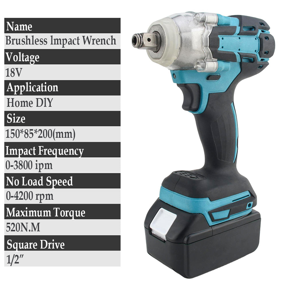 520Nm Brushless Impact Wrench 1/2" for Makita 18V