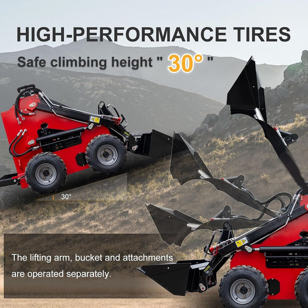 23 HP, 800 Kg Mini Stand On Skid Steer Wheel Loader