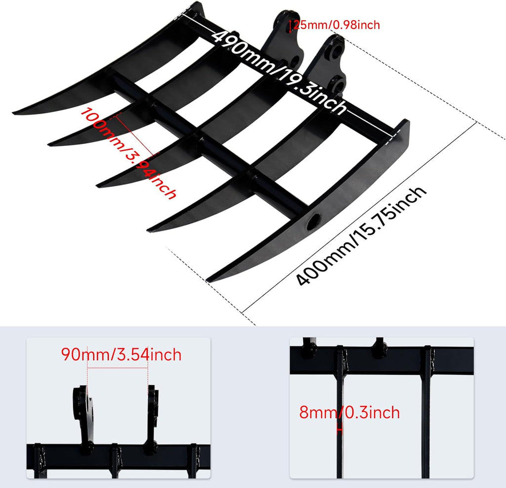 Rake Metal Wide Backhoe Rake Attachment for Mini Excavator Digger