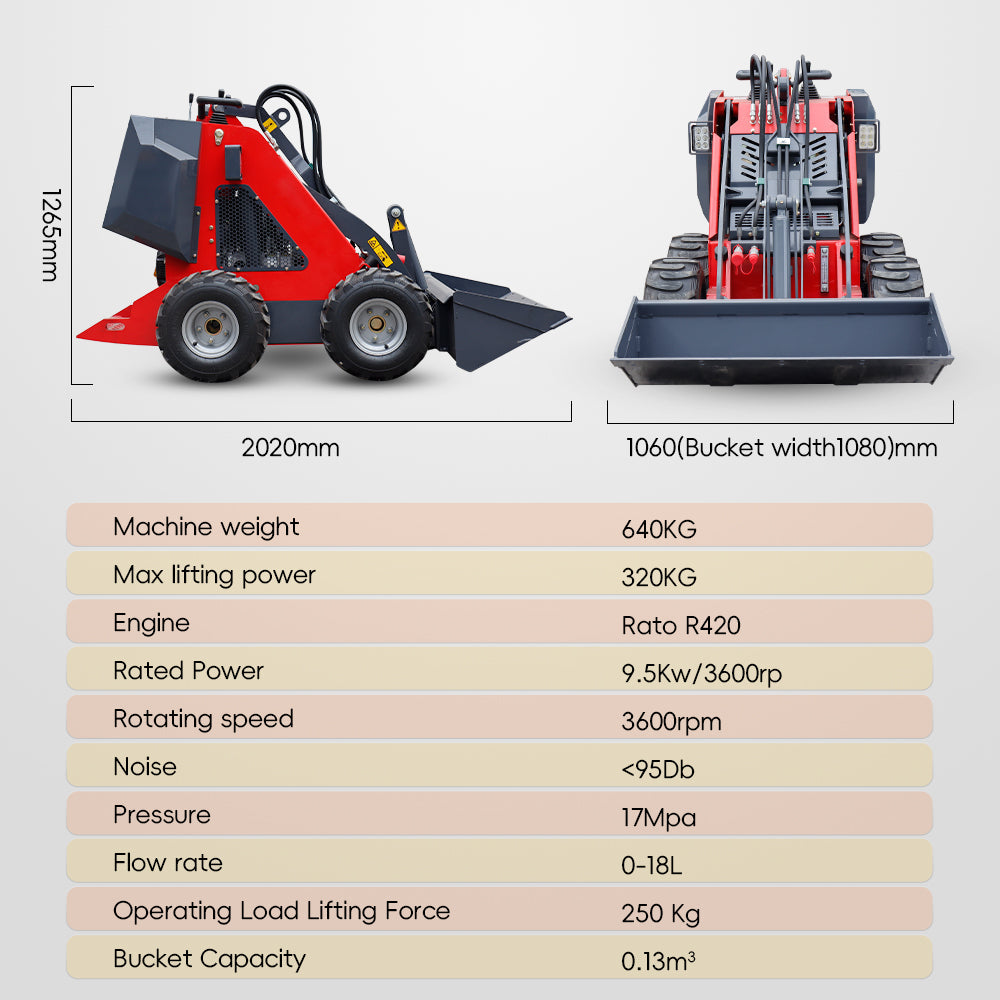 Mini Stand On Skid Steer Wheel Loader With 13.5 HP Gasoline Engine