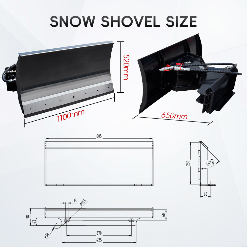 Hydraulic Skid Steer Snow Plow, 30° Left & Right for Skid Steer Loader