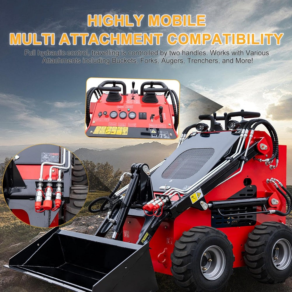 23 HP, 800 Kg Mini Stand On Skid Steer Wheel Loader
