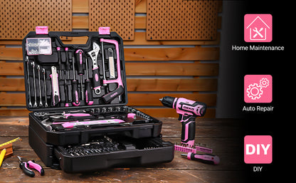Home Mechanic Tool Kit with 12V Cordless Drill