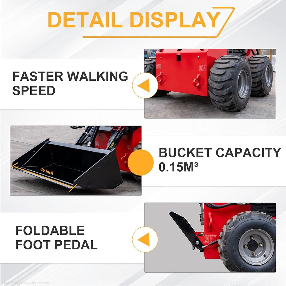 23 HP, 800 Kg Mini Stand On Skid Steer Wheel Loader