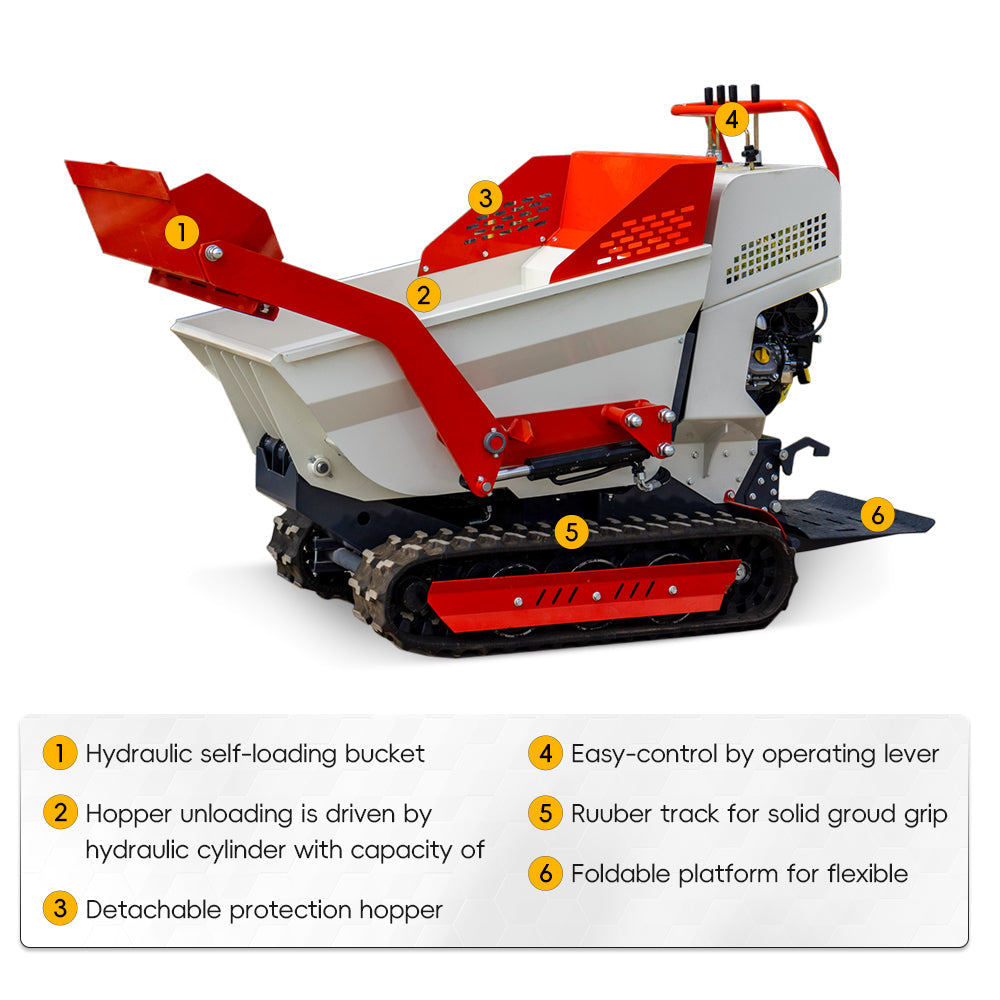Tracked Mini Dumper for Sale, 6.5HP, 1100Lbs Load Capacity