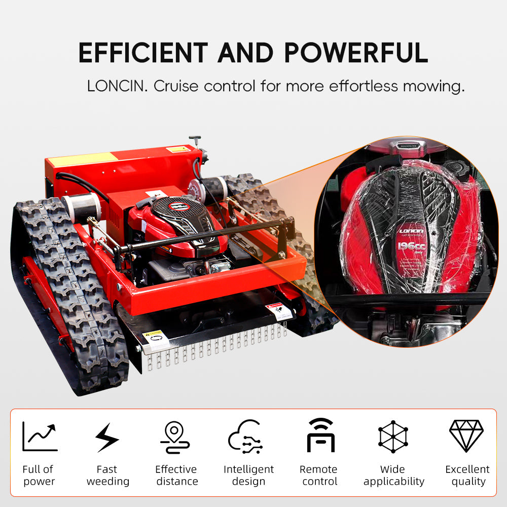 Remote Control Lawn Mower with Tracks – 21' Gasoline Mower, Adjustable Cutting Height, 45° Slope Climbing