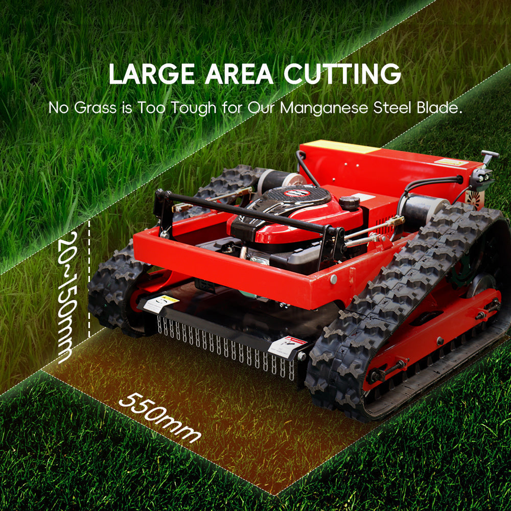 Remote Control Lawn Mower with Tracks – 21' Gasoline Mower, Adjustable Cutting Height, 45° Slope Climbing
