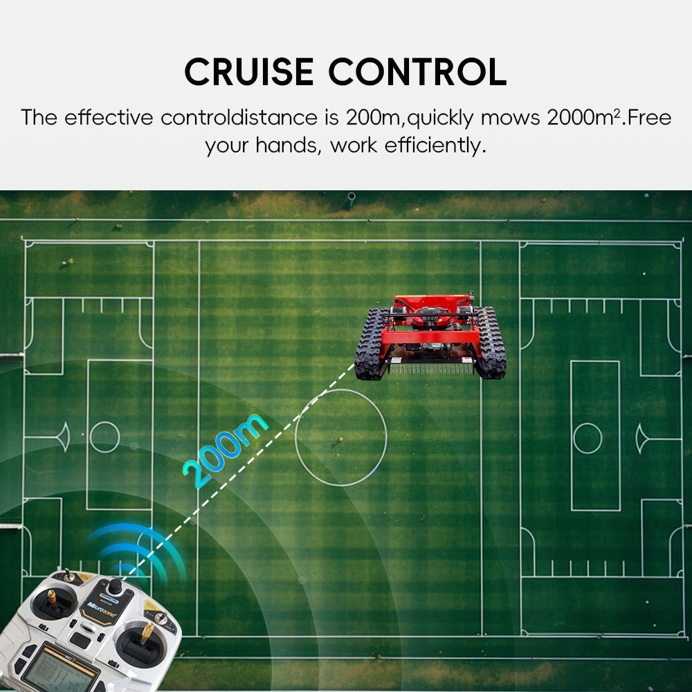 Remote Control Lawn Mower with Tracks – 21' Gasoline Mower, Adjustable Cutting Height, 45° Slope Climbing