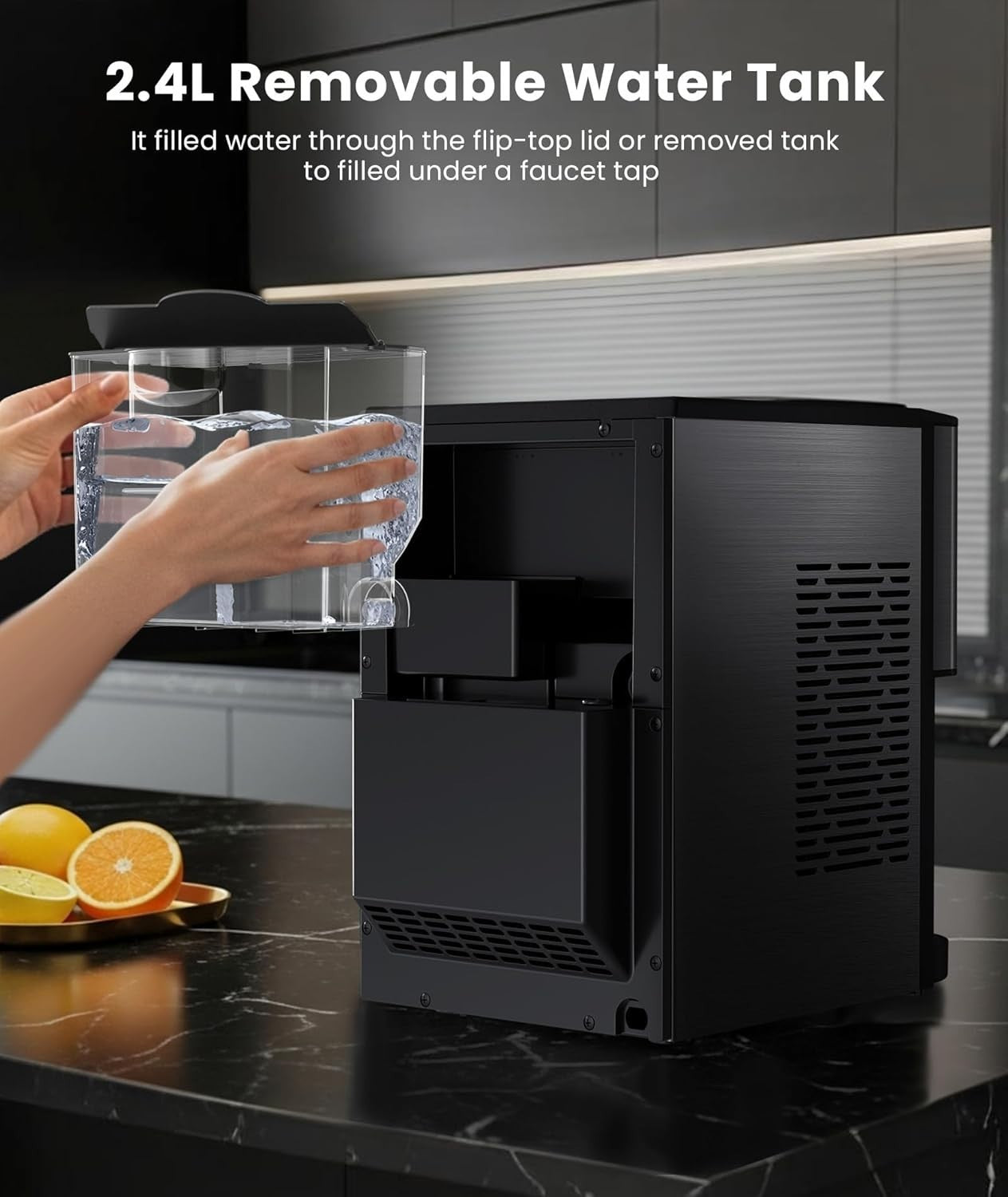 Nugget Ice Maker Countertop, 44lbs/24H Soft Chewable Pellet Ice Maker Machine Di