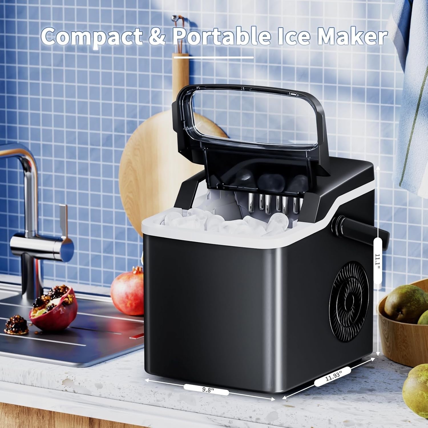Ice Maker Countertop with Auto-Cleaning, 26Lbs/24Hrs, 9 Cubes in 6 Mins