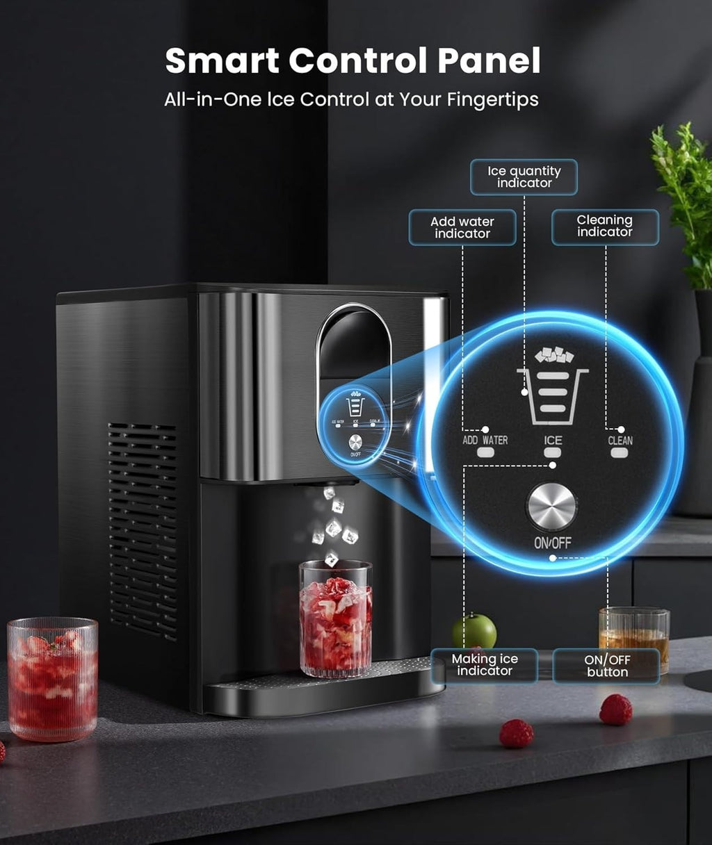 Nugget Ice Maker Countertop, 44lbs/24H Soft Chewable Pellet Ice Maker Machine Di