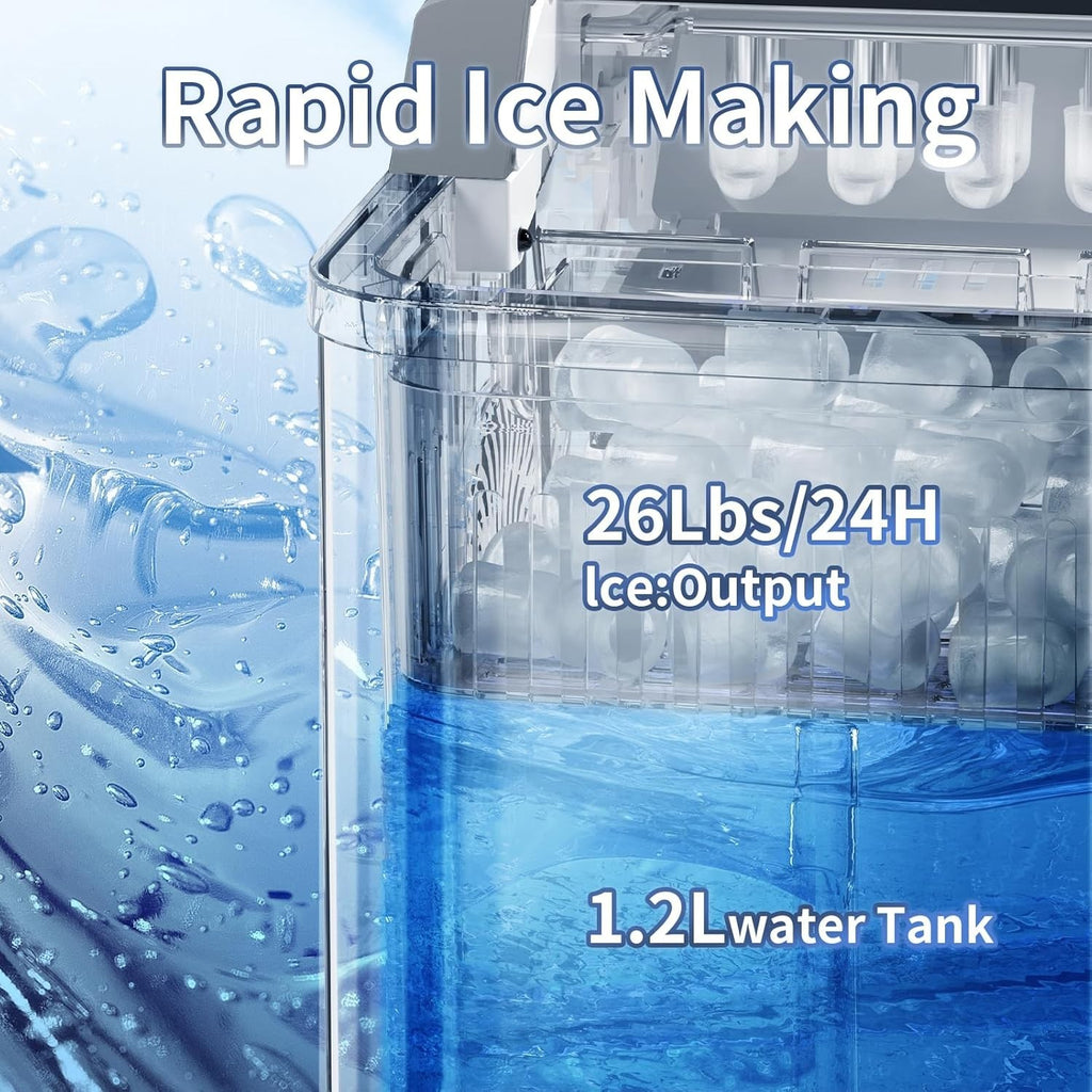 Ice Maker Countertop with Auto-Cleaning, 26Lbs/24Hrs, 9 Cubes in 6 Mins