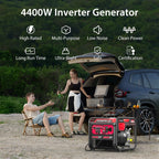 4400W Open Frame Inverter Generator, CO Safety, EPA Certified, Long Runtime, Quiet 58dBA, Portable Home Backup Power