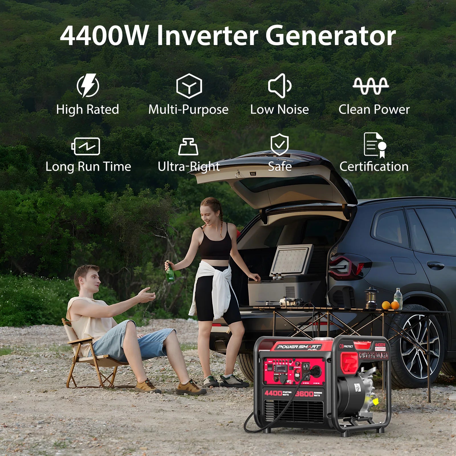 4400W Open Frame Inverter Generator, CO Safety, EPA Certified, Long Runtime, Quiet 58dBA, Portable Home Backup Power