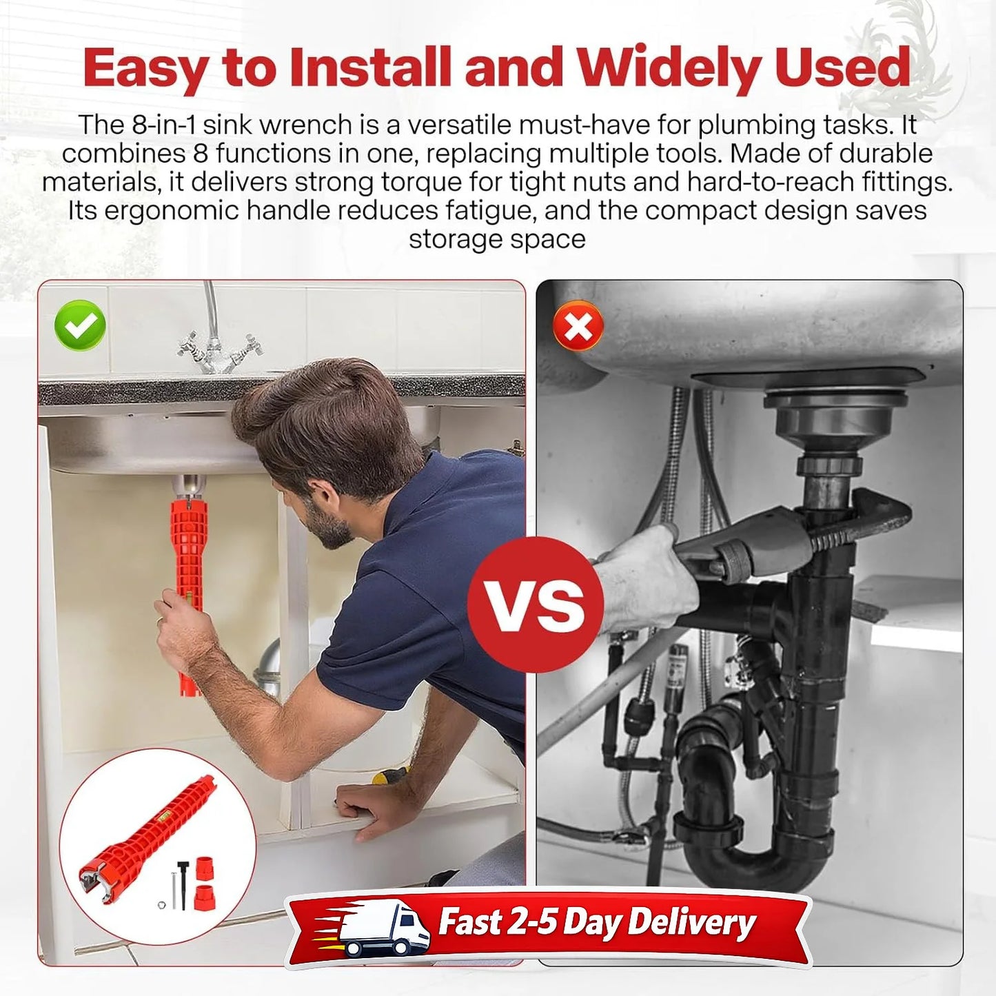 8-in-1 Plumbing Wrench - Faucet & Sink Installer Tool