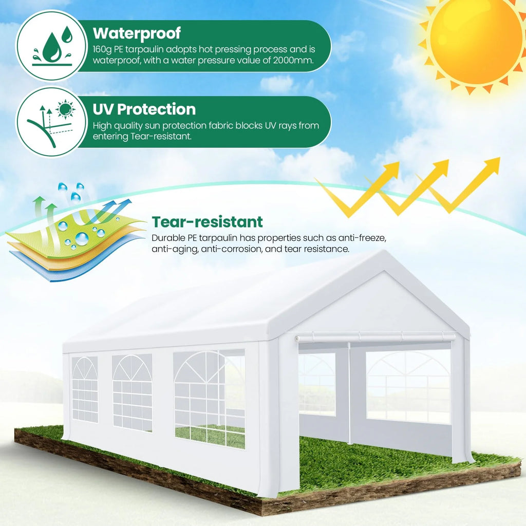 10x20ft Party Tent Heavy Duty Wedding Canopy for Events, 4 Removable Sidewalls, Built-in Sandbag, UV50+, Waterproof, White