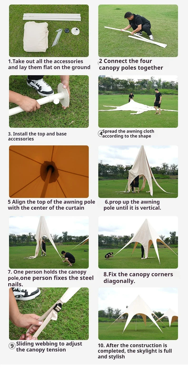 Single Double Pole Star Canopy Tents Octopus Canopy Thicken 900D Oxford Cloth Shape Stretch Canopy Outdoor Peaks Starshade Tents