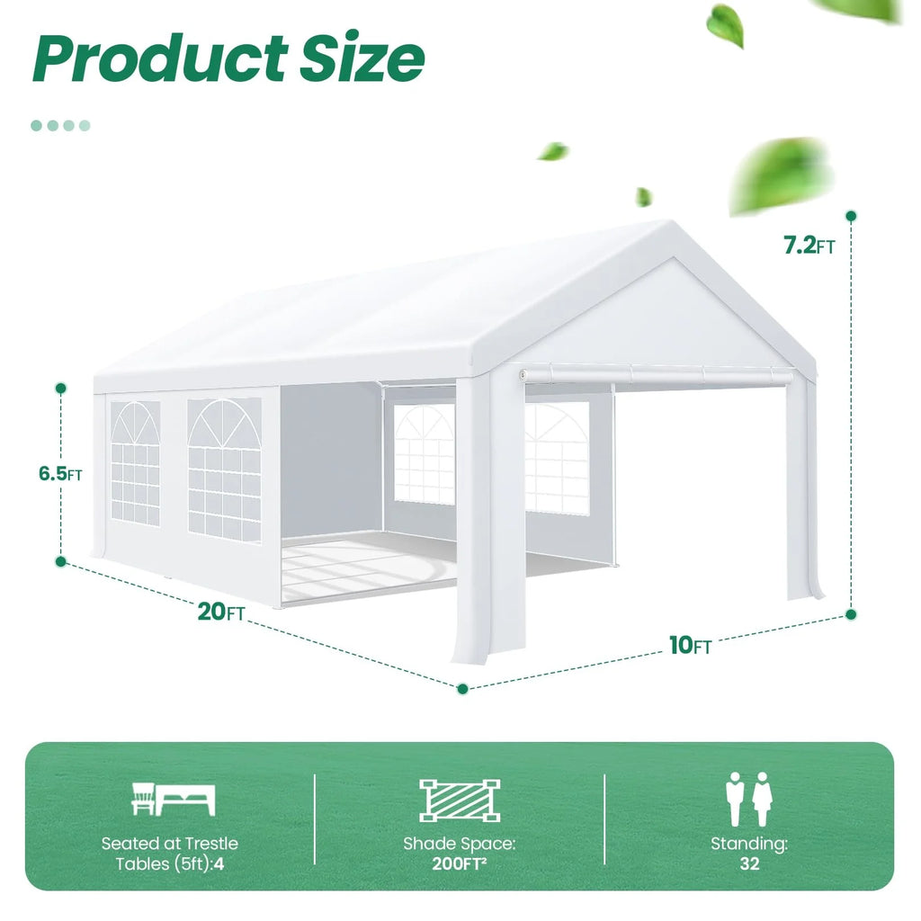 10x20ft Party Tent Heavy Duty Wedding Canopy for Events, 4 Removable Sidewalls, Built-in Sandbag, UV50+, Waterproof, White