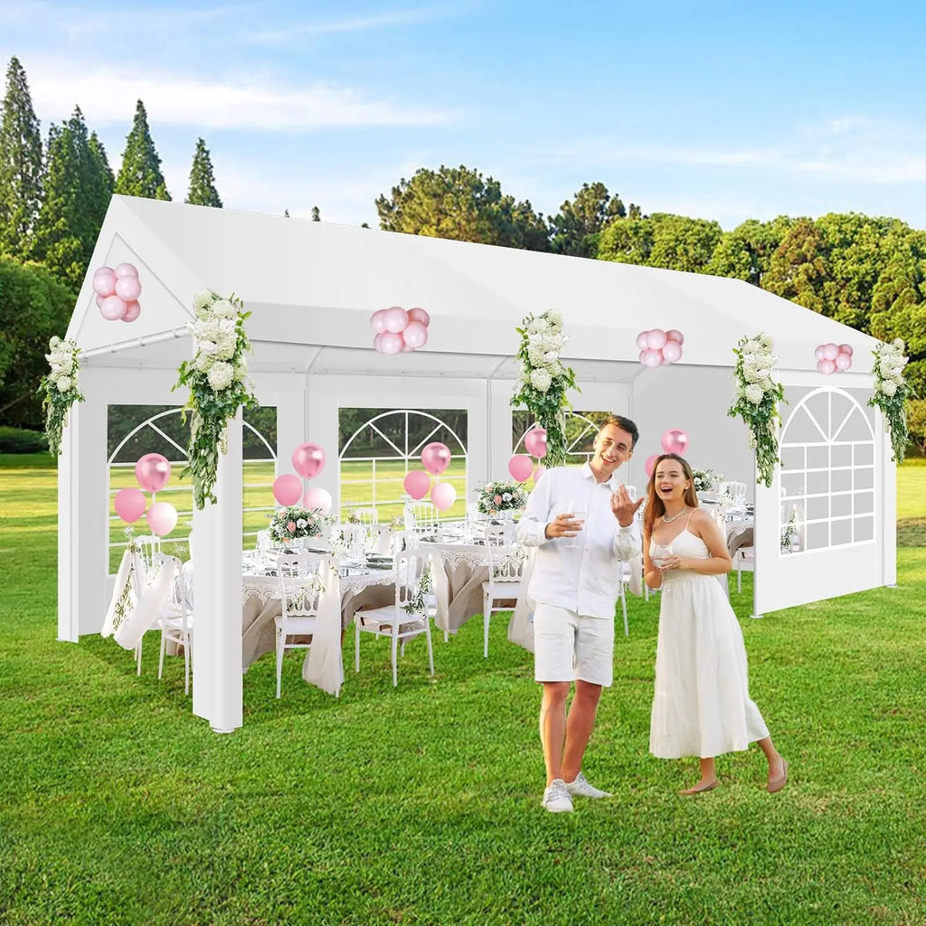 10x20ft Party Tent Heavy Duty Wedding Canopy for Events, 4 Removable Sidewalls, Built-in Sandbag, UV50+, Waterproof, White