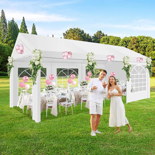 10x20ft Party Tent Heavy Duty Wedding Canopy for Events, 4 Removable Sidewalls, Built-in Sandbag, UV50+, Waterproof, White