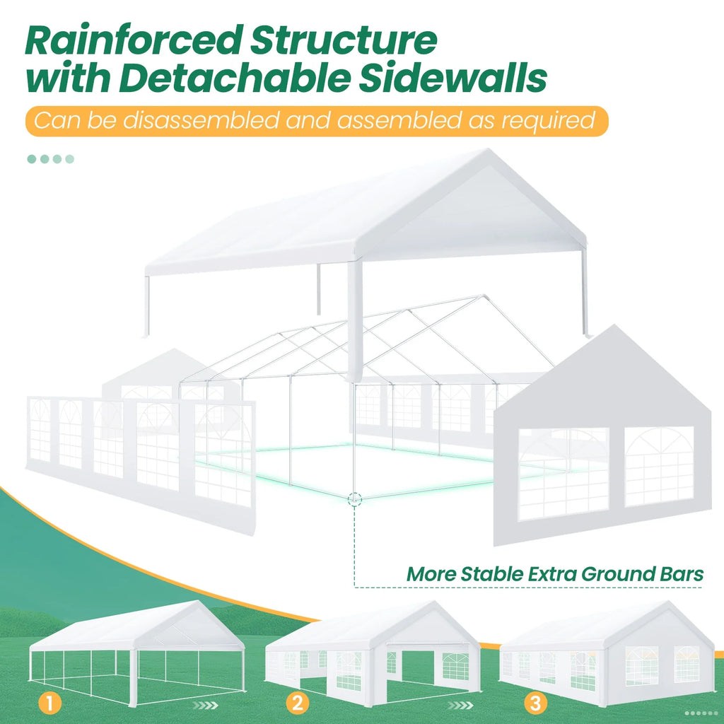 20x30ft Party Tent Gazebo Heavy Duty Canopy Banquet Shed Pavilion With 6 Sidewall Commercial Wedding Gazebo UV 50+ Waterproof
