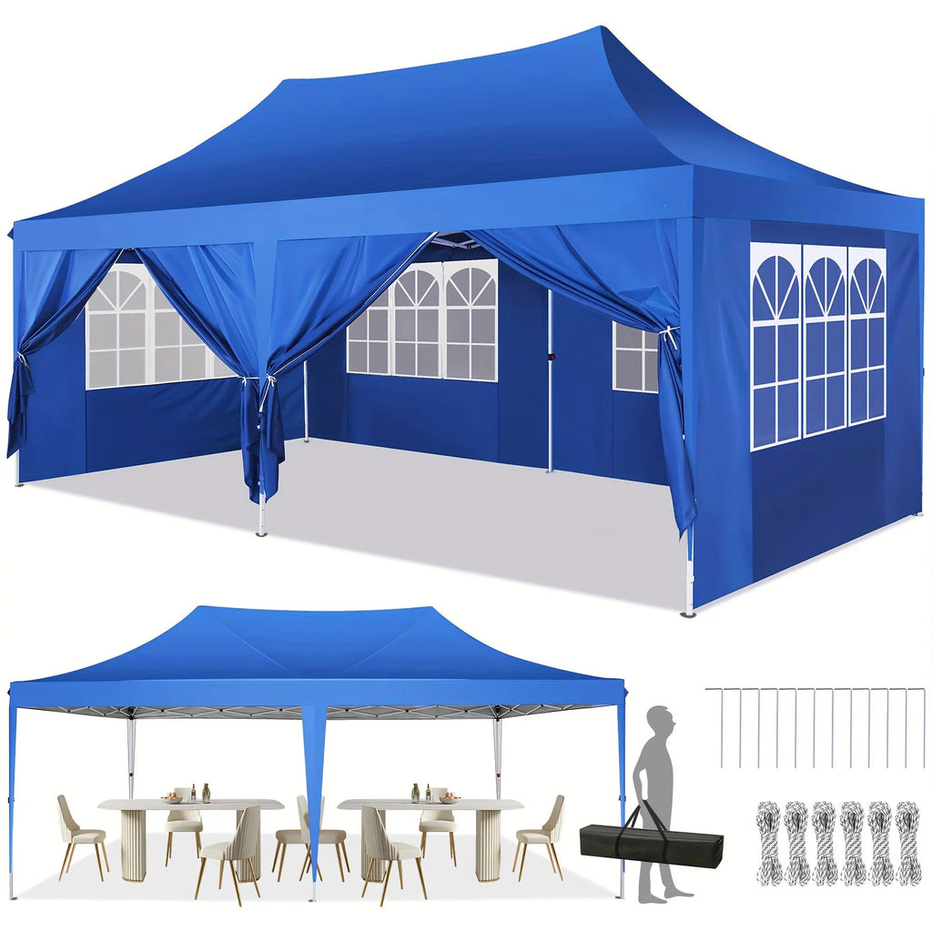 10x20ft Pop Up Canopy Gazebo With 6 Sidewall Wedding Party Outdoor Gazebos UV50+ Waterproof Tent For Parties 3 Adjustable Height