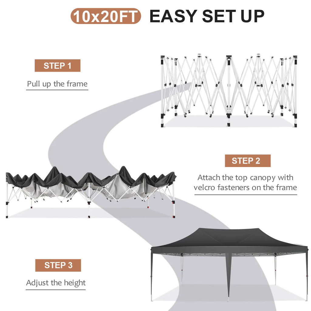 10x20ft Pop Up Canopy Gazebo With 6 Sidewall Wedding Party Outdoor Gazebos UV50+ Waterproof Tent For Parties 3 Adjustable Height