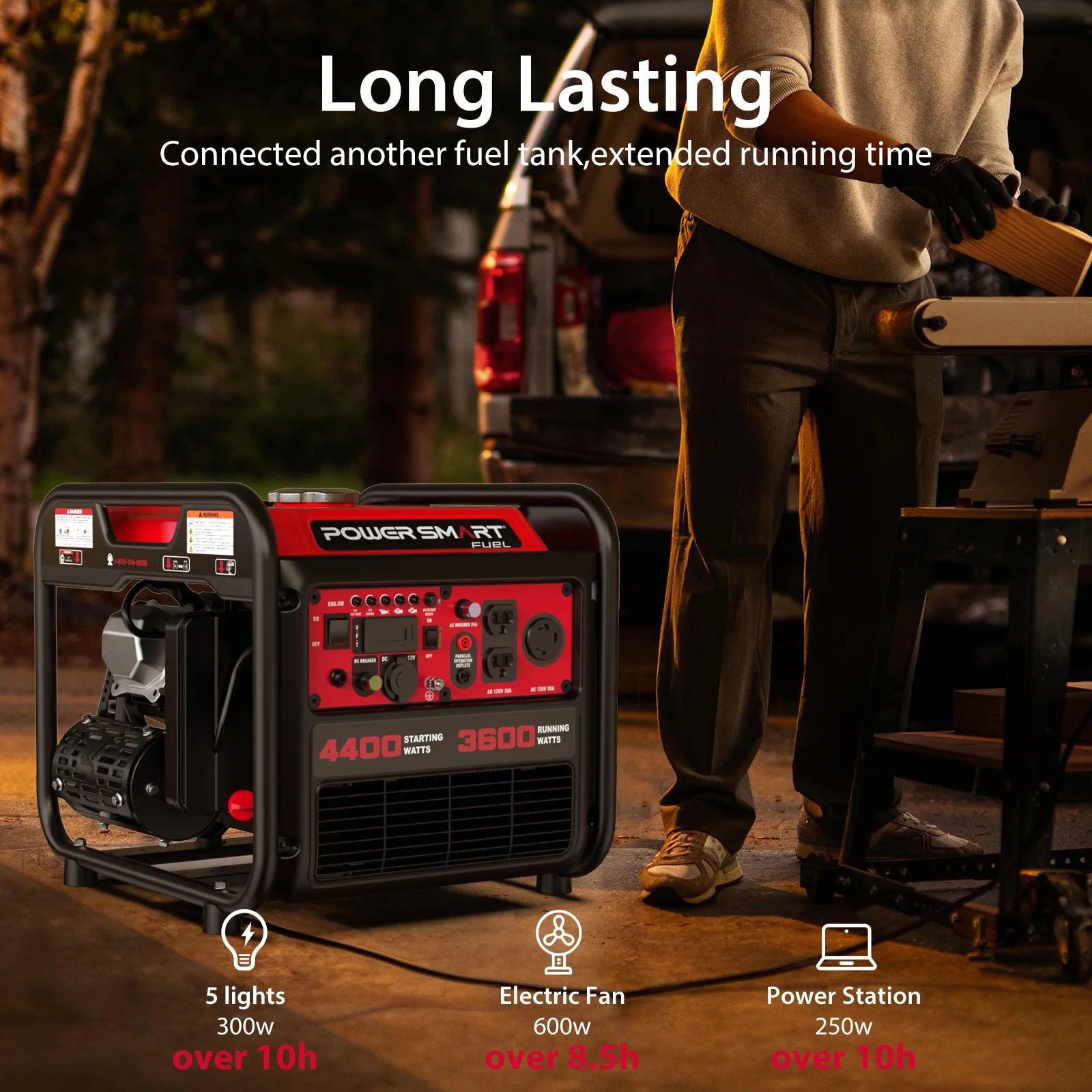 4400W Open Frame Inverter Generator, CO Safety, EPA Certified, Long Runtime, Quiet 58dBA, Portable Home Backup Power