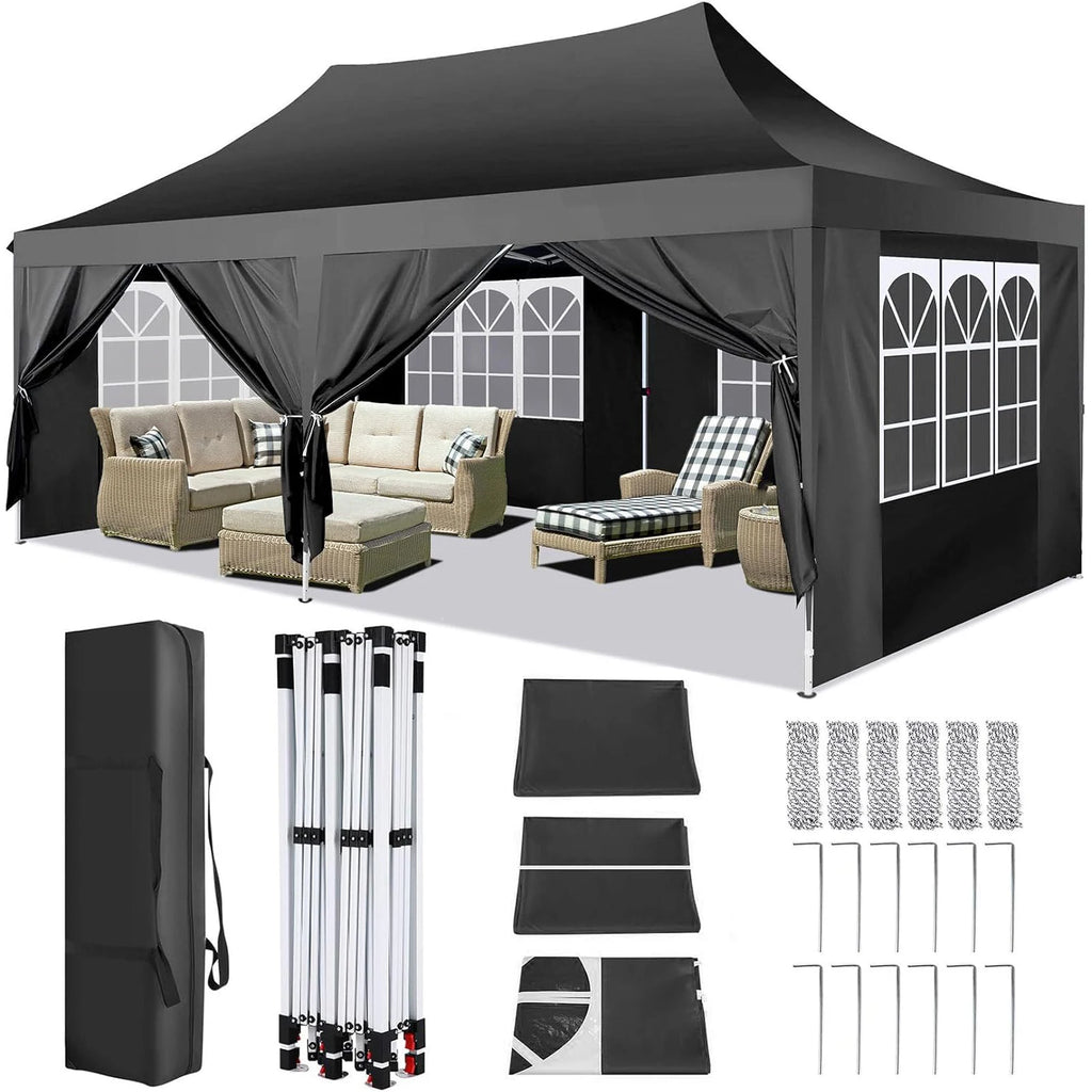 10x20ft Pop Up Canopy Gazebo With 6 Sidewall Wedding Party Outdoor Gazebos UV50+ Waterproof Tent For Parties 3 Adjustable Height