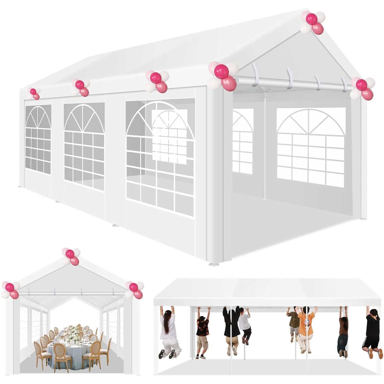 10x20ft Party Tent Heavy Duty Wedding Canopy for Events, 4 Removable Sidewalls, Built-in Sandbag, UV50+, Waterproof, White