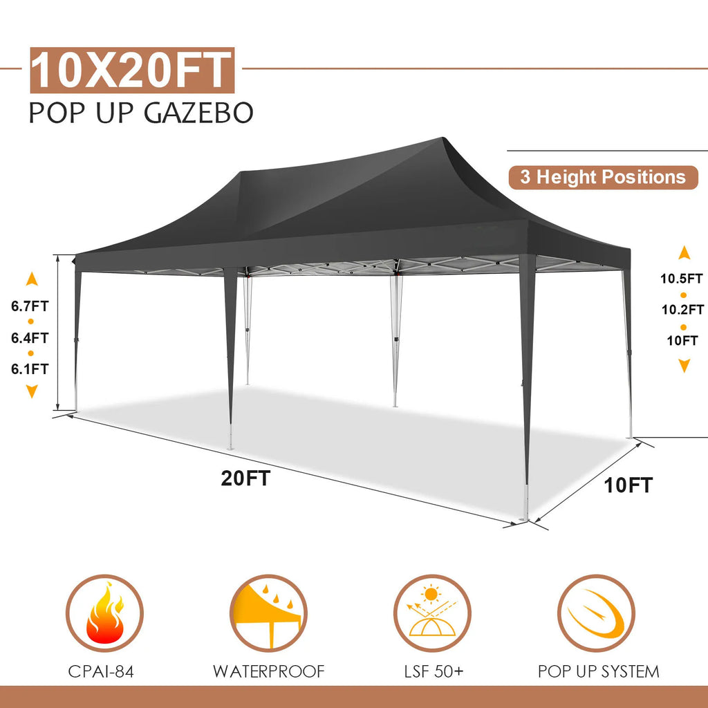 10x20ft Pop Up Canopy Gazebo With 6 Sidewall Wedding Party Outdoor Gazebos UV50+ Waterproof Tent For Parties 3 Adjustable Height