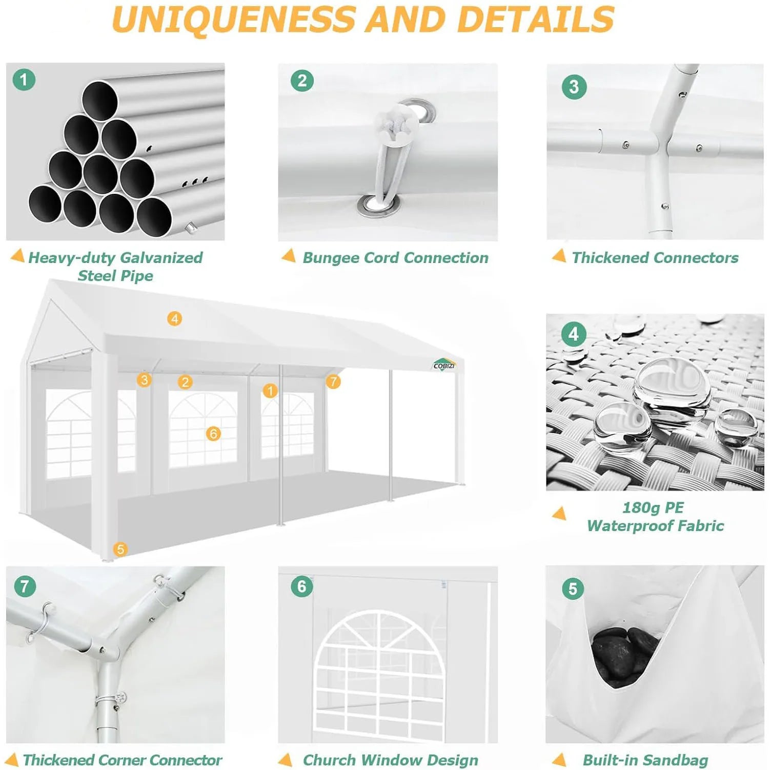 10x20ft Party Tent Heavy Duty Wedding Canopy for Events, 4 Removable Sidewalls, Built-in Sandbag, UV50+, Waterproof, White