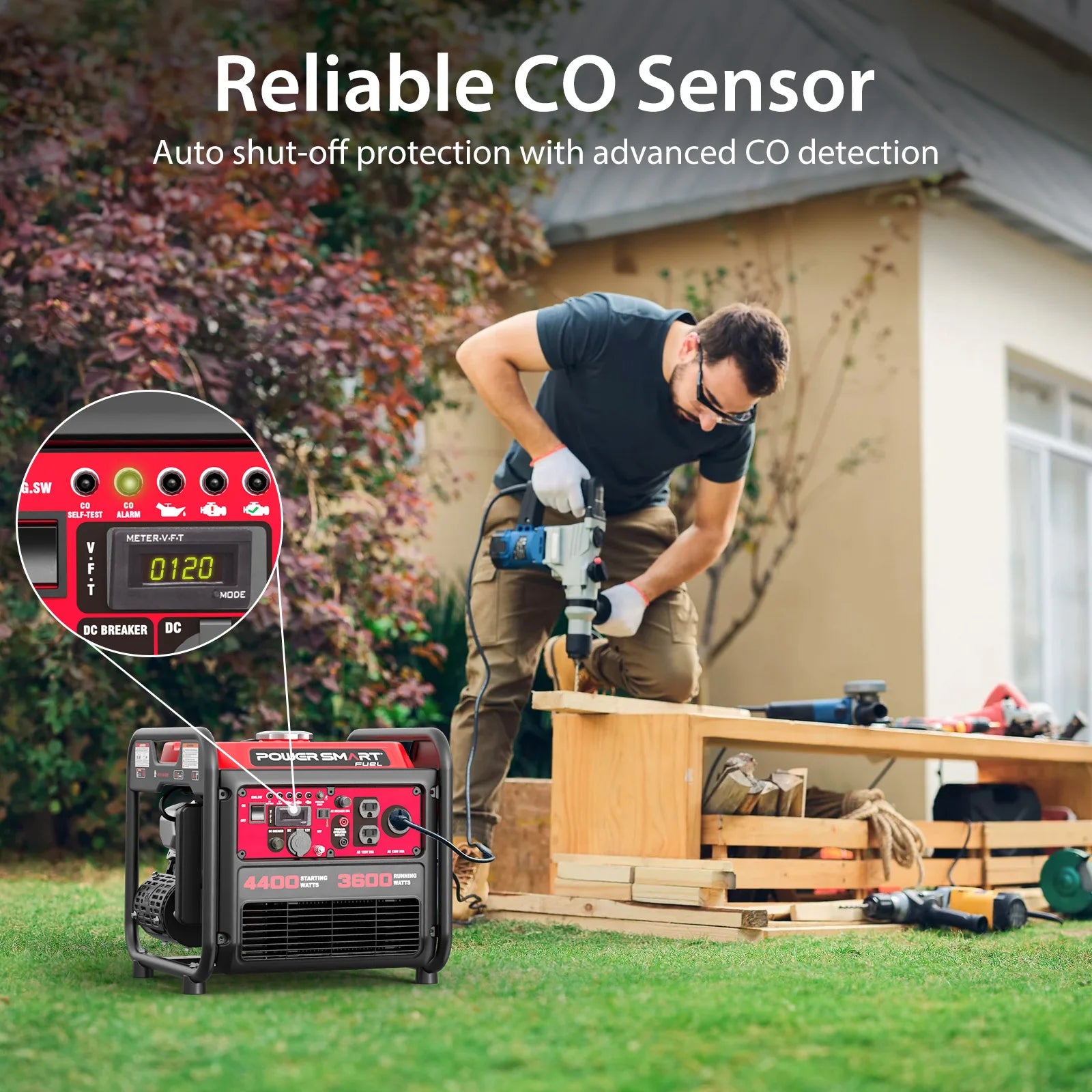 4400W Open Frame Inverter Generator, CO Safety, EPA Certified, Long Runtime, Quiet 58dBA, Portable Home Backup Power