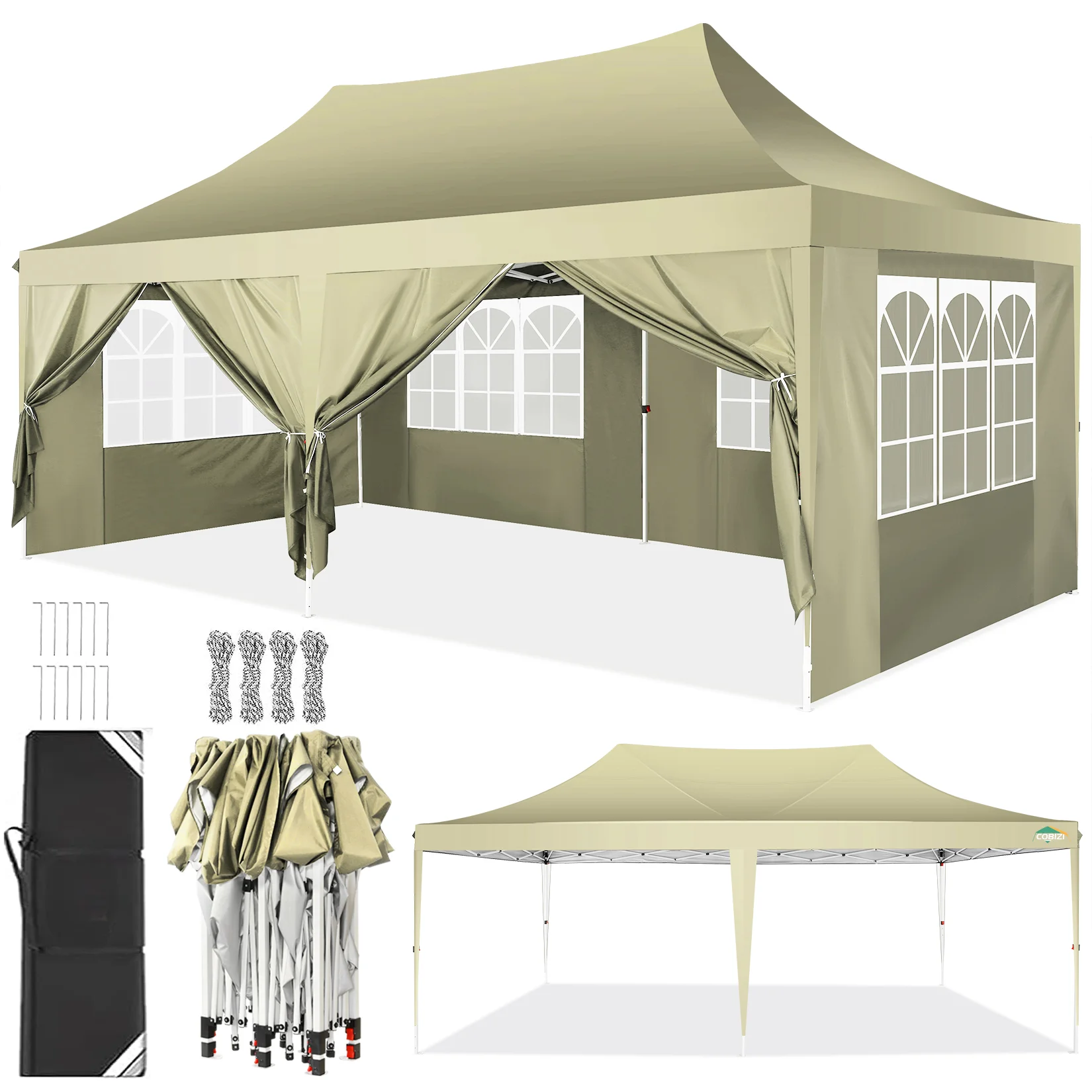 10x20ft Pop Up Canopy Gazebo With 6 Sidewall Wedding Party Outdoor Gazebos UV50+ Waterproof Tent For Parties 3 Adjustable Height